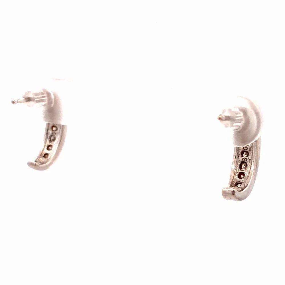 Estate 14K White Gold Channel Set Round Diamond Half Hoop Drop Stud Earrings